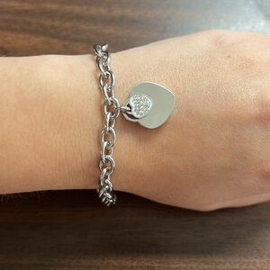 stainless steel heart charm link bracelet with toggle